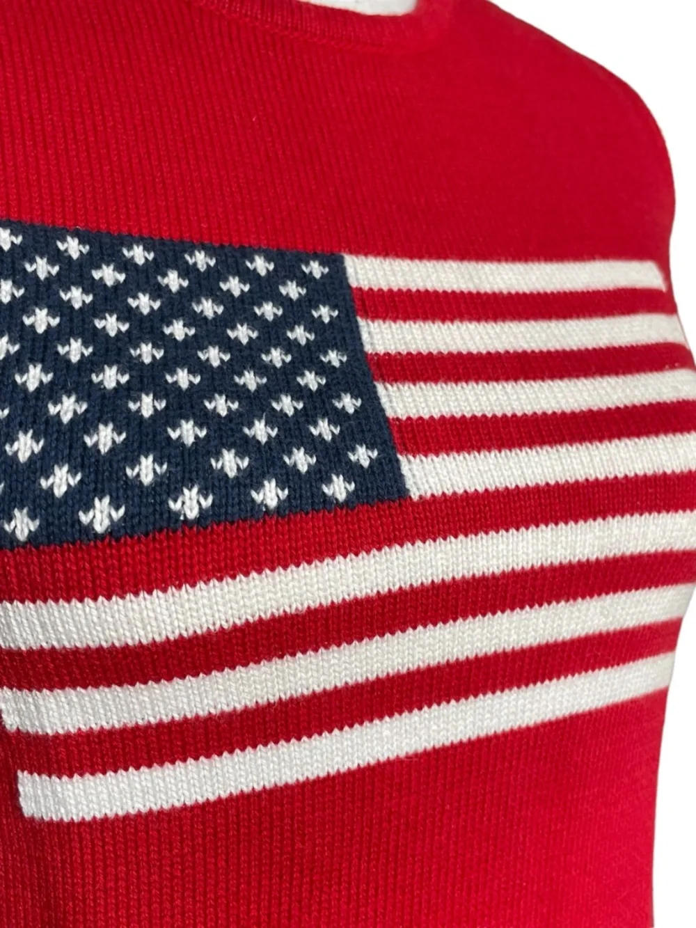 American Flag Knit Sweatervest S Sleeveless Pullover Sweater Vest Patriotic Red